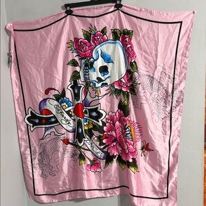 Ed Hardy Pink Skull and Roses Scarf with big prints all over scarf